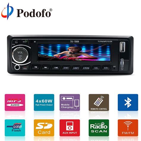 podofo  universal  dash single  din car stereo player  car audio digital lcd screen