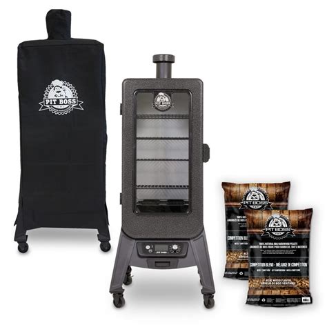 pit boss  series vertical pellet smoker package deal  fireplace