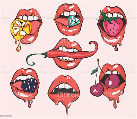 set of sexy pop art lips vector illustrations stock vector art and more