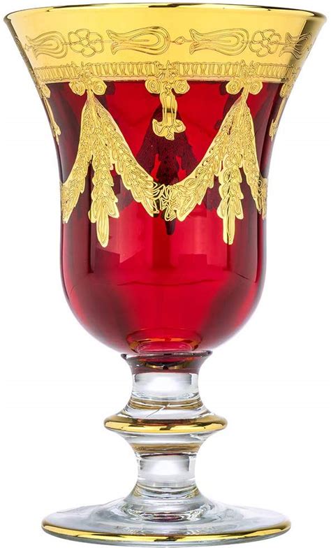Interglass Italy Red Crystal Wine Glasses Vintage Design 24k Gold