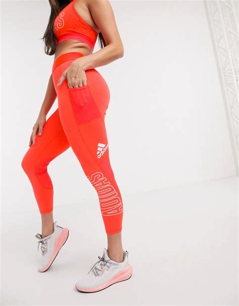 adidas training leggings  large logo  red asos