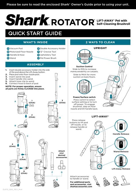 shark zu rotator upright vacuum  lift   cleaning brushroll quick start guide