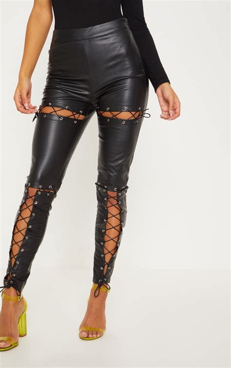 black faux leather skinny pants pants prettylittlething aus