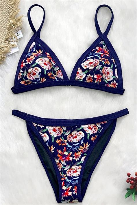 navy floral triangle bikini floral triangle