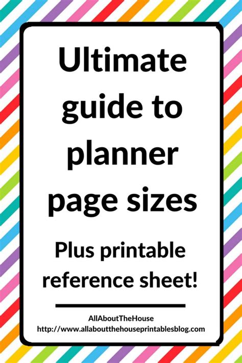 ultimate planner page size guide  printable reference cheat sheet