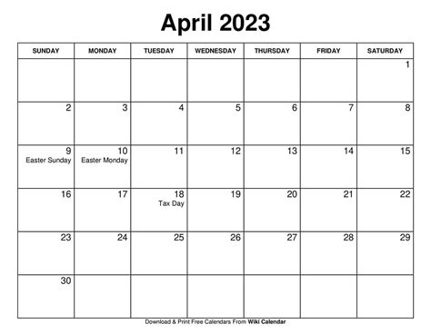 printable april  calendars