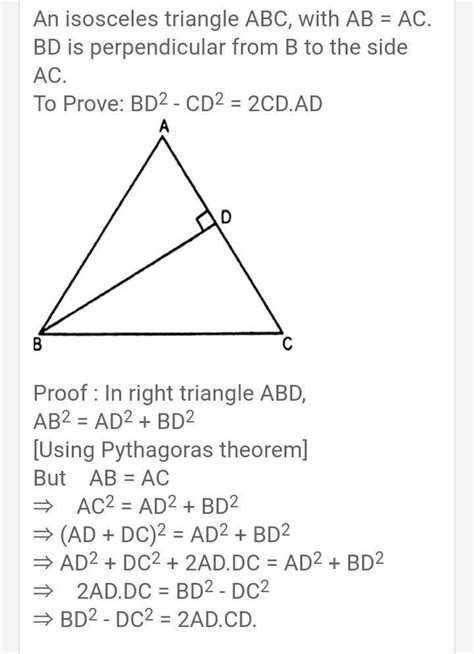 In An Isosceles Triangle Abc With Ab Ac Bd Is Perpendicular From B To