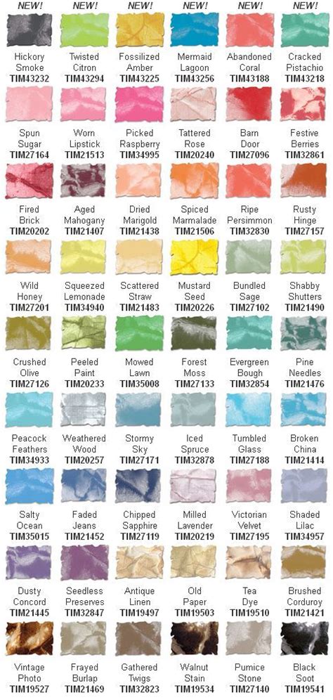 color swatch chart  tim holtz distress inks