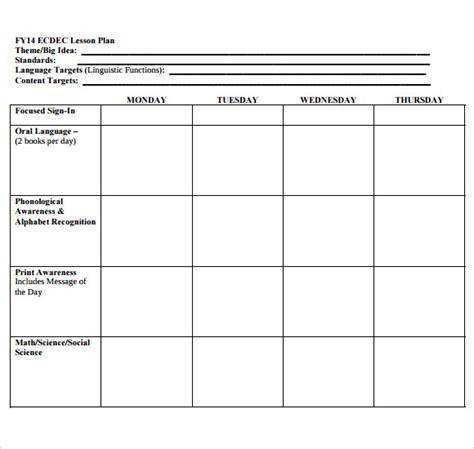 sample printable lesson plan templates   ms word