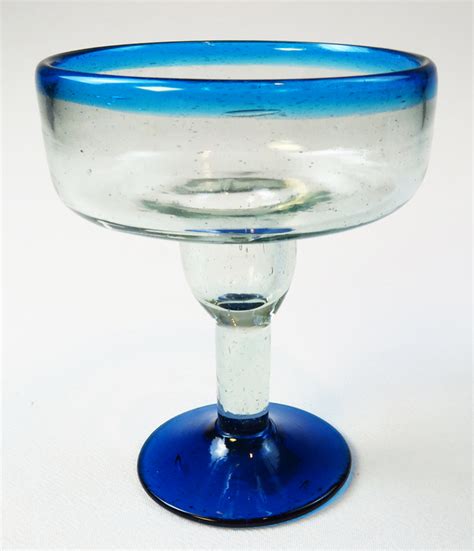 Mexican Margarita Glass Turquoise Rim And Base 12oz Hand