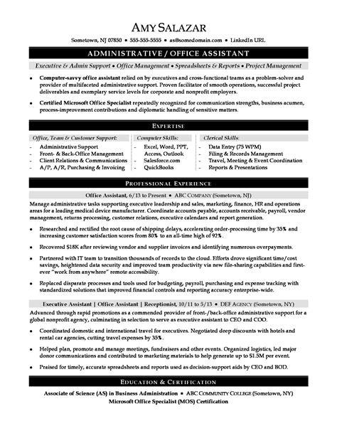 office assistant resume sample resumes  administrative assistant