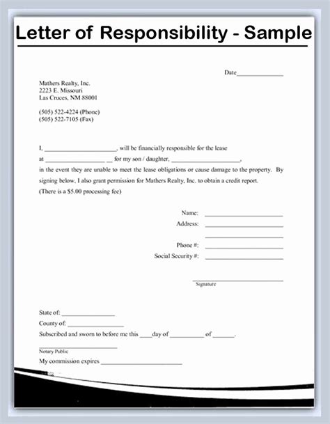 letter  responsibility template