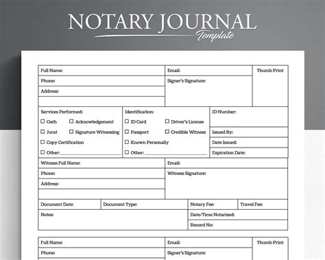 printable notary journal notary log notary book printable etsy
