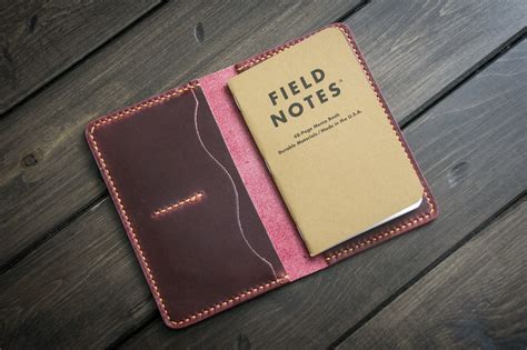 cherry leather field notes cover  pockets field notes cover