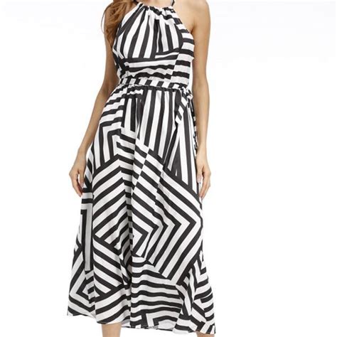 black and white striped long dress with free shipping