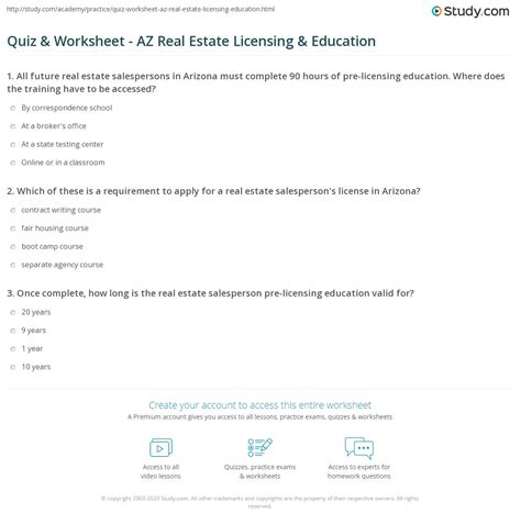 quiz worksheet az real estate licensing education studycom