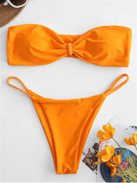 [18 Off] 2021 Zaful Braided Bandeau Bikini In Pumpkin Orange Zaful