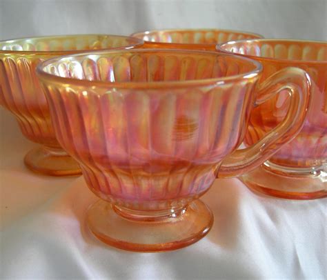Carnival Glass Cups Iridescent Marigold Set Of 4 Vintage