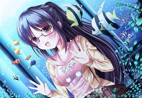 Original Characters Anime Anime Girls Glasses Aquarium Wallpapers
