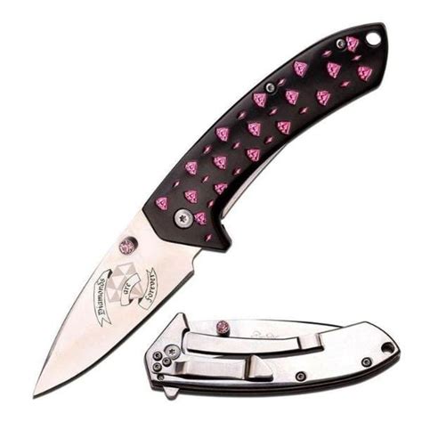 Pink And Black Rhinestone Femme Fatale Pocket Knife Defense Divas®