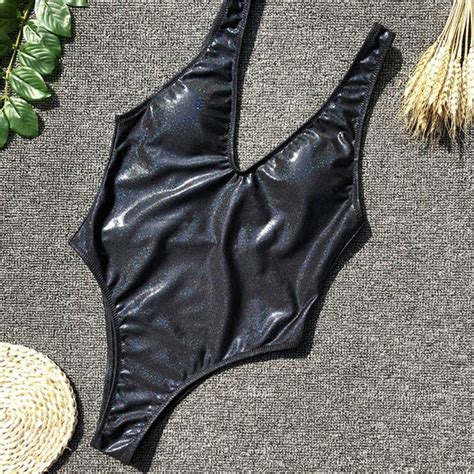 2019 sexy leather sequins shiny one piece swimsuit women bikini bling