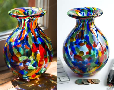 Hand Blown Glass Vase With Multicolor Dots Small Etsy