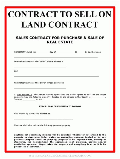 printable land contract forms word file