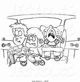 Siblings Coloring Fighting Road Cartoon Outline Trip Car Clipart Royalty Stock sketch template