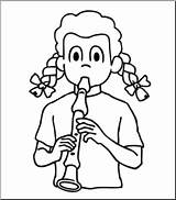 Recorder Coloring Playing Clip Girl Getcolorings Playin Pages sketch template