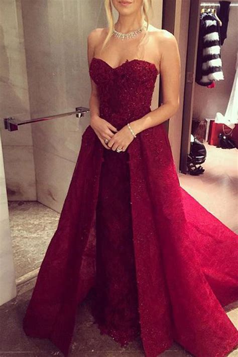 red lace prom dress ball gown sweetheart dress for teens