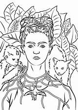 Frida Kahlo Coloring Pages Printable Portrait Self Necklace Thorns Para Obras Drawing Colorir Pinturas Info Book Supercoloring Colorear Print Painting sketch template