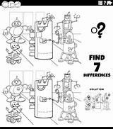 Robots Differences Coloring Vecteezy sketch template