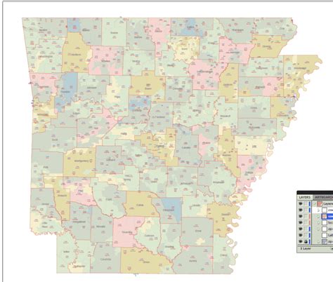 Arkansas Digital Zip Code Map Location Name Your Vector
