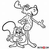 Bullwinkle Rocky Step Draw Together Drawing Sketchok Characters sketch template