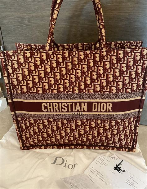 christian dior cd tote bag handbag large red burgundy womens fashion