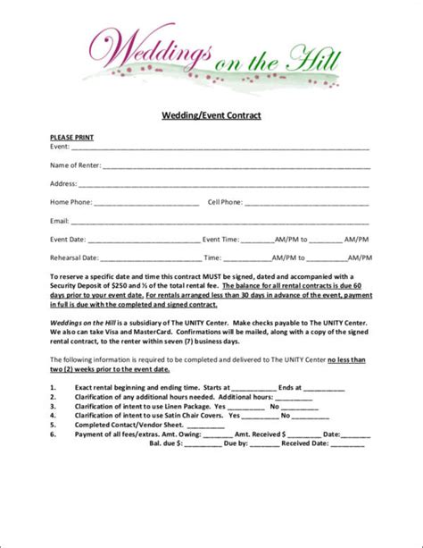 wedding contract samples  ms word  google docs pages