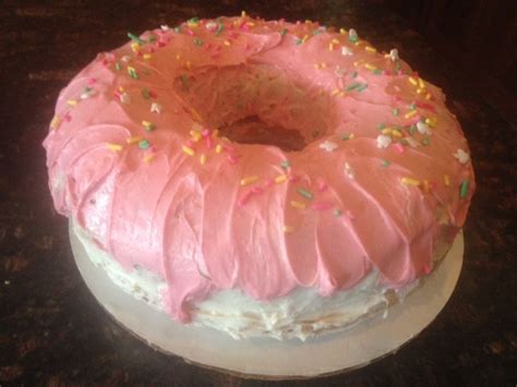 pink glazed strawberry jelly giant donut cake sugar  sugar  vanilla  strawberry