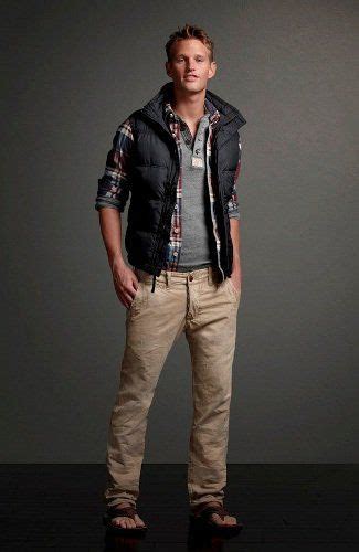 abercrombie slim fit chinos and comfy leather treads with warm down vest and soft henley