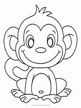 Monkey Coloring Kids Printable Cute Baby Pages Colouring Simple Preschool Sheet Jungle Zoo Sheets Book Cartoon Toddler Kindergarten Toddlers Drawing sketch template