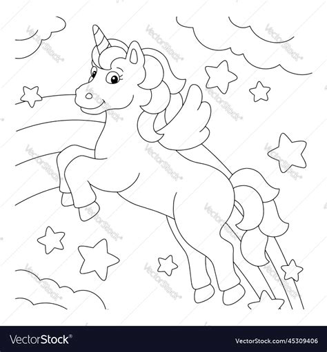 flying unicorn coloring book page  kids vector image