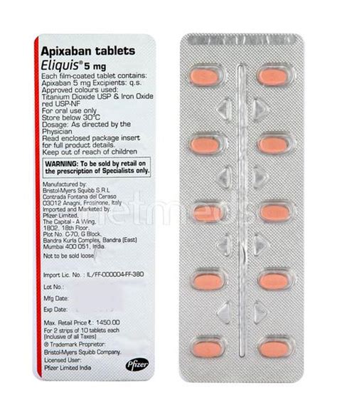 Eliquis 5mg Tablet 10 S Buy Medicines Online At Best
