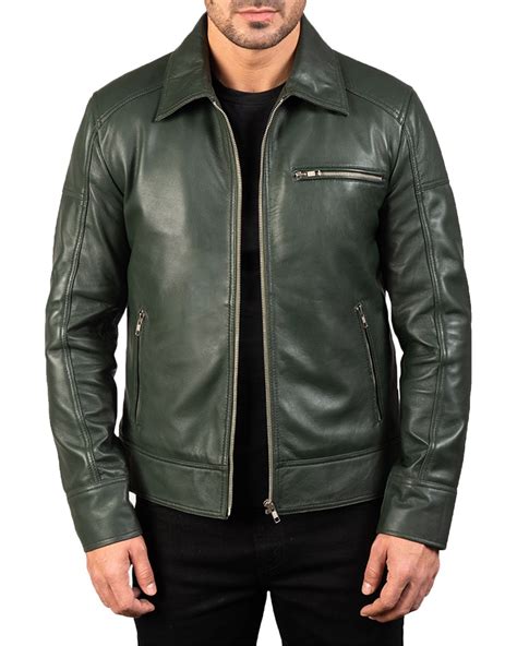 shop mens green biker real leather jacket  scin