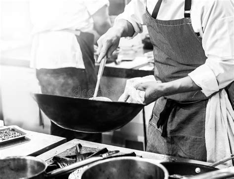 chef cooking   kitchen chef  work black white stock image image  lunch dinner