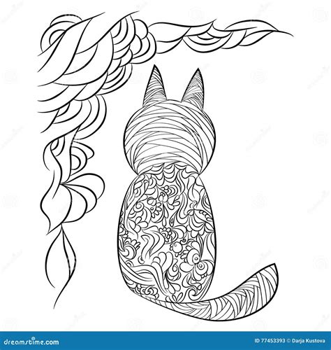 pattern   cat page  coloring book stock vector illustration