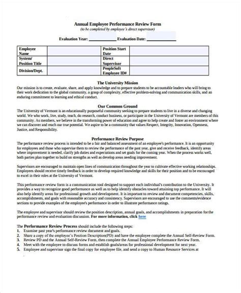 sample annual review forms   ms word