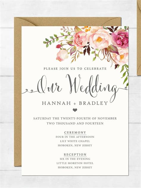 wedding invitations template printable printable templates