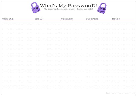 whats  password reminder sheet  printable