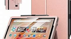MoKo Case Fits All-New Amazon Kindle Fire HD 10 & 10 Plus Tablet (13th/11th Generation, 2023/2021 Release) 10.1" - Slim Folding Stand Cover with Auto Wake/Sleep, Rose Gold