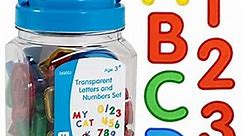 Transparent Letters and Numbers - Mini Jar - Colorful, Plastic Letters and Numbers - Light Box Accessory - Sensory Play - Practice Counting and Spelling