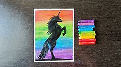 Unicorn in the Rainbow galaxy scenery drawing for beginners with Oil pastels/Step by step